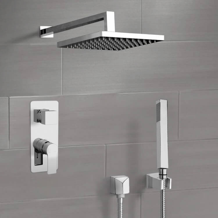 Shower Faucet Chrome Shower System With 8 Inch Rain Shower Head and Hand Shower Remer SFH88-8